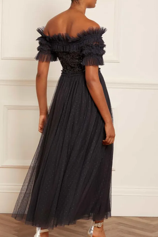 Sequin Wreath Bodice OffShoulder Ankle Gown Black Women Needle and Thread Dresses