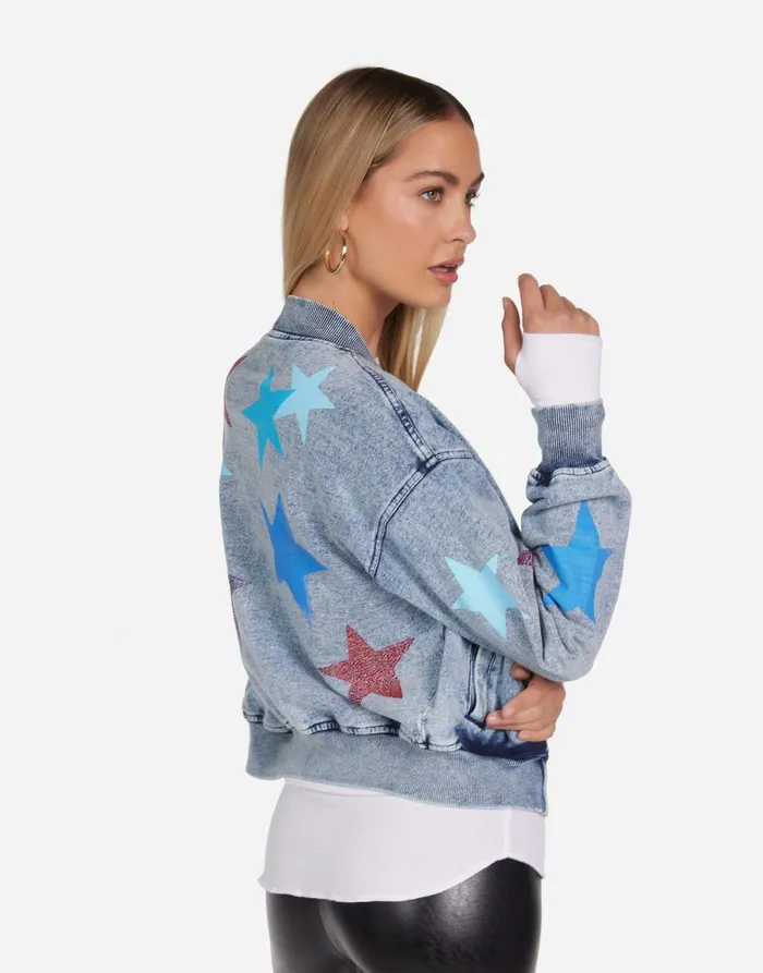 Shilese Color Crystal Multi Stars Faded Denim Women039s Lauren Moshi Long Sleeve