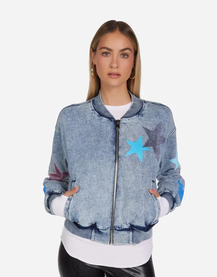 Shilese Color Crystal Multi Stars Faded Denim Women039s Lauren Moshi Long Sleeve