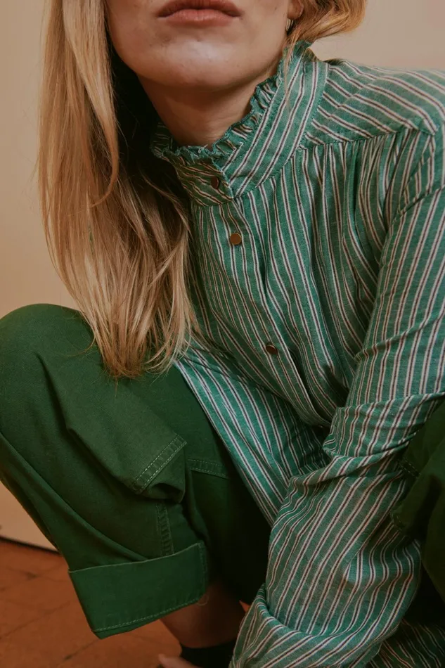 Shirts and Blouses Women Leon and Harper Caith Stripe Shirt Green