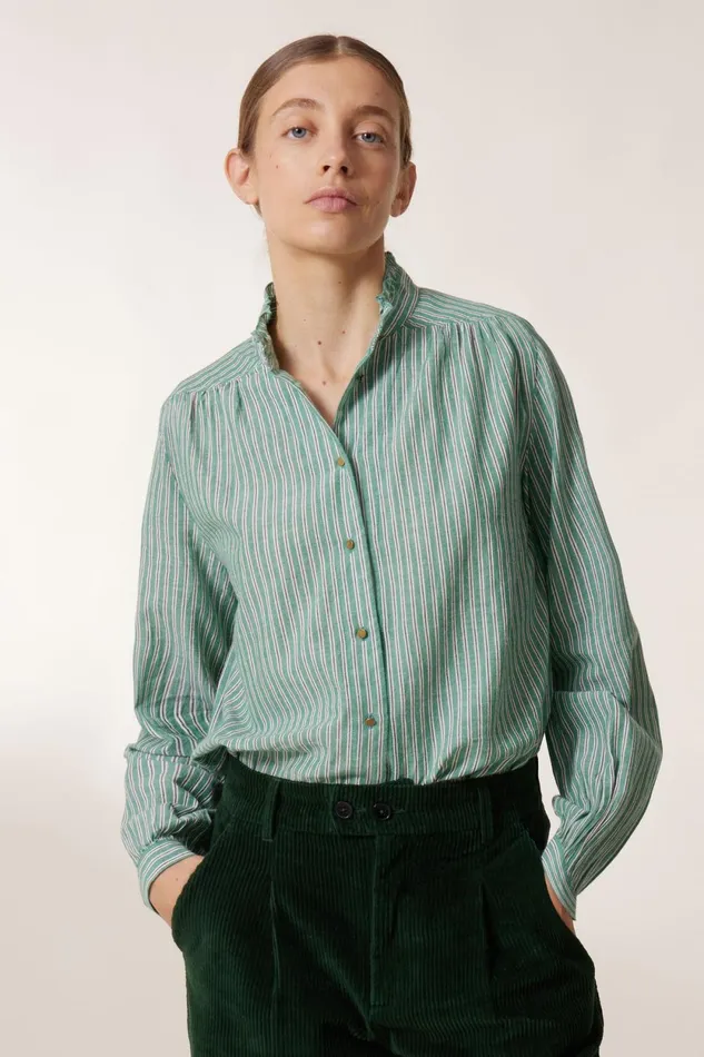 Shirts and Blouses Women Leon and Harper Caith Stripe Shirt Green
