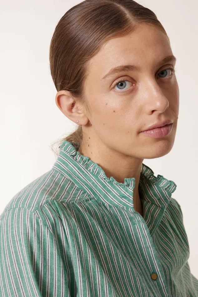 Shirts and Blouses Women Leon and Harper Caith Stripe Shirt Green