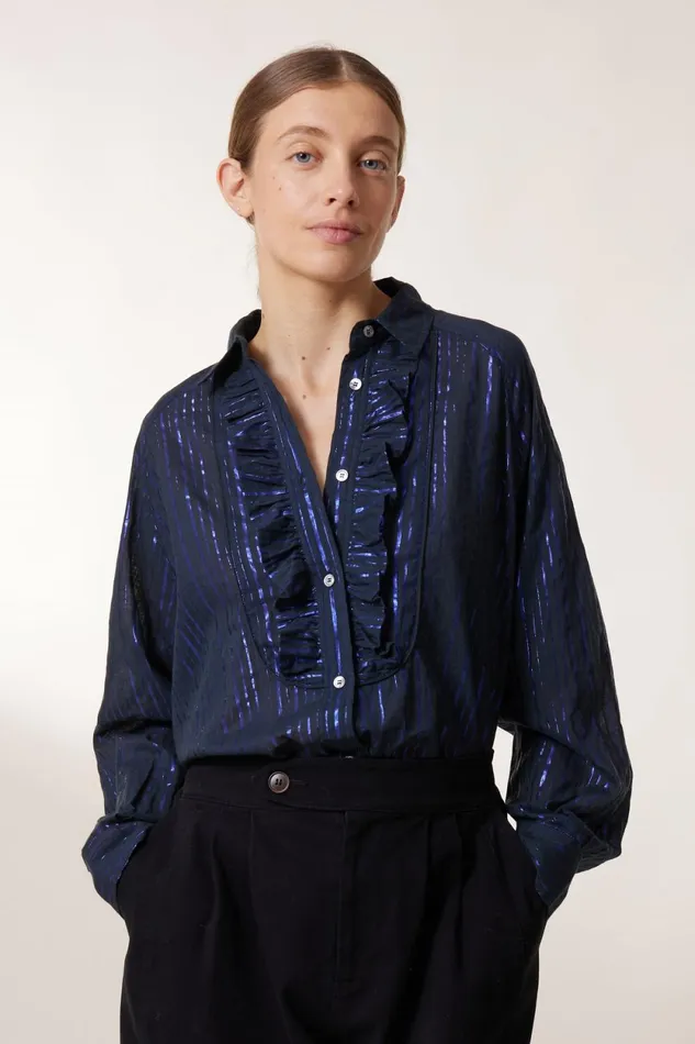 Shirts and Blouses Women Leon and Harper Choral Str Shirt Blue