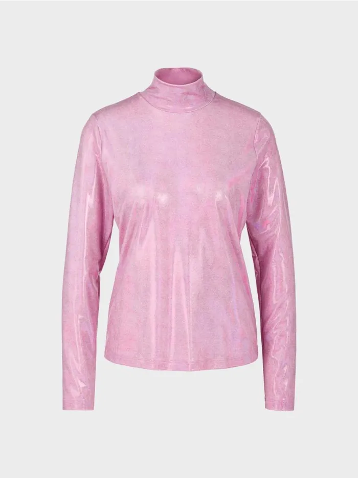 Shirts and Tops Damen Marc Cain Elegant Glnzendes Longsleeve Bright Orchid