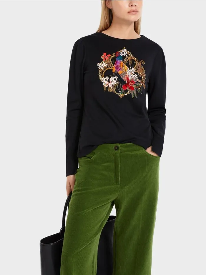 Shirts and Tops Damen Marc Cain Longsleeve Mit Paillettenmotiv Black