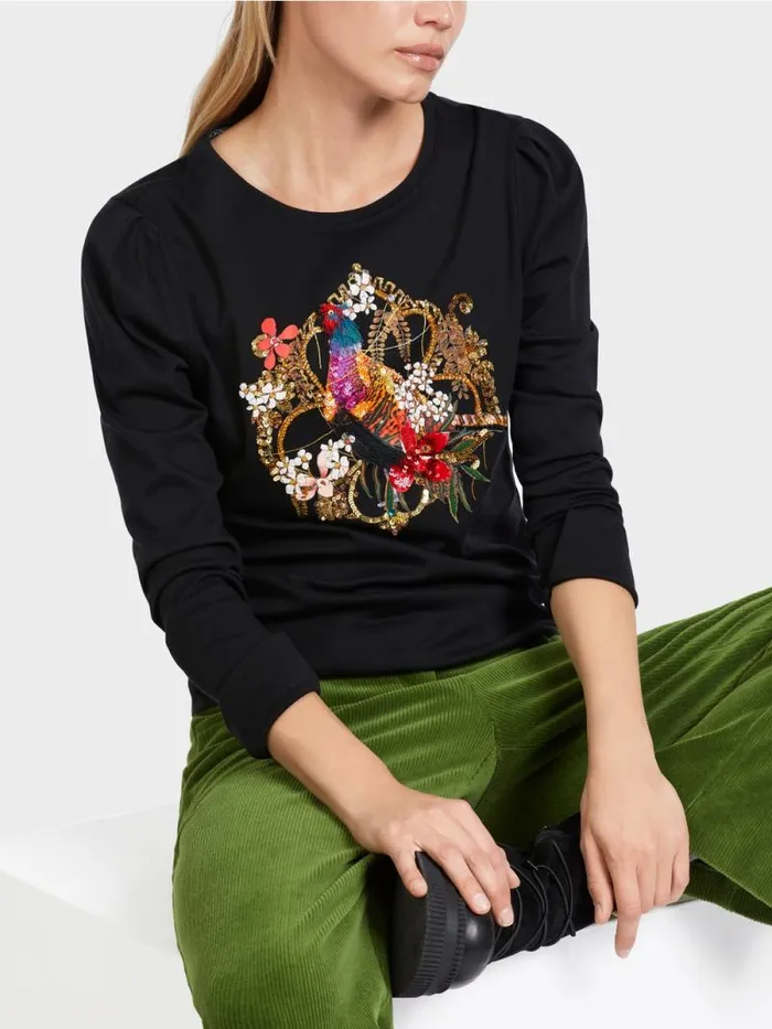 Shirts and Tops Damen Marc Cain Longsleeve Mit Paillettenmotiv Black
