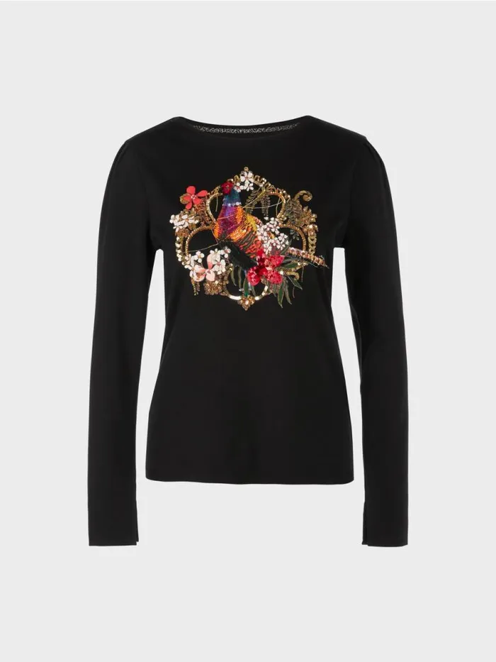 Shirts and Tops Damen Marc Cain Longsleeve Mit Paillettenmotiv Black
