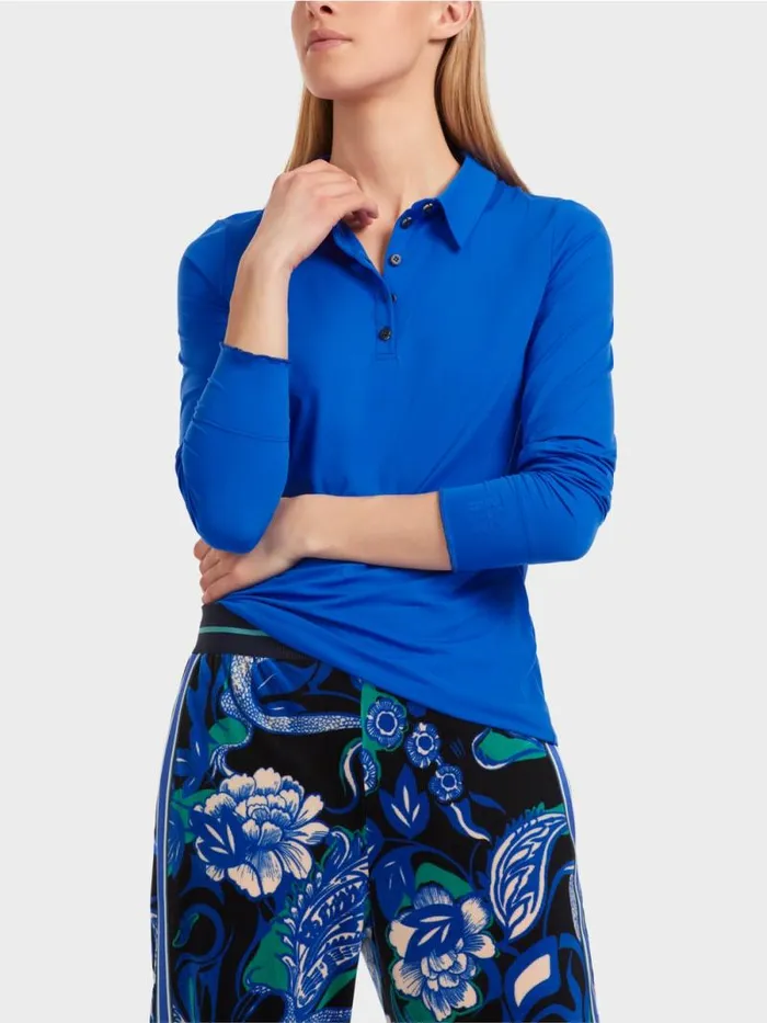 Shirts and Tops Damen Marc Cain Poloshirt In Rippjersey Bright Royal Blue