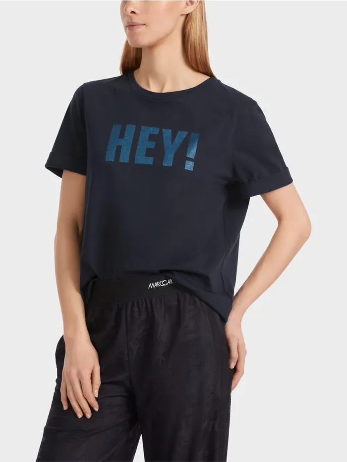 Shirts and Tops Damen Marc Cain TShirt Mit Glitzer 034Rethink Together034 Midnight Blue