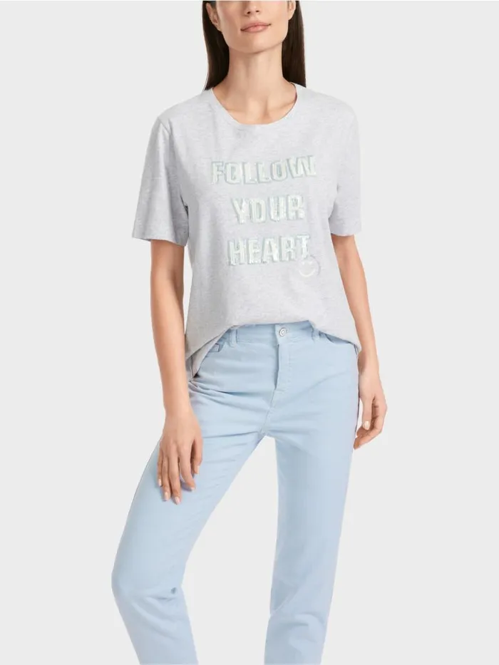 Shirts and Tops Damen Marc Cain TShirt Mit Motiv Aus Pailletten Silver Grey