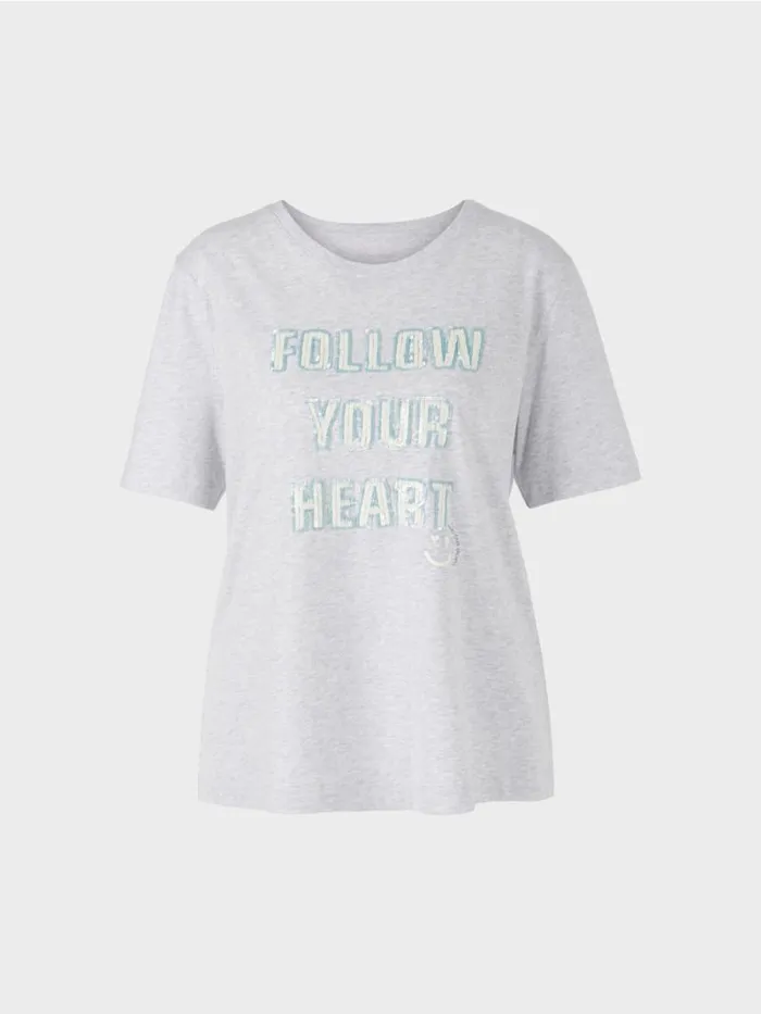 Shirts and Tops Damen Marc Cain TShirt Mit Motiv Aus Pailletten Silver Grey