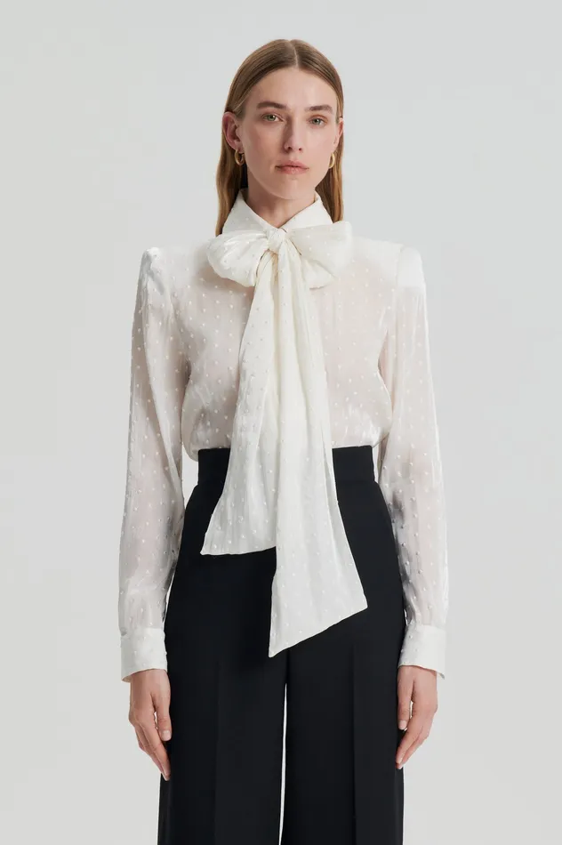 Shirts Women Scanlan Theodore SATIN BOW SHIRT CREME Shirts Women Scanlan Theodore SATIN BOW SHIRT CREME