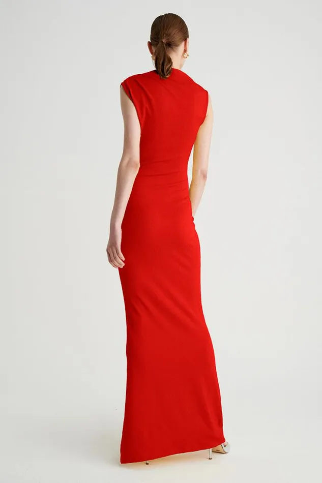Shop SUBOO Dresses Jacqui Rouched Front Midi Dress 8211 Red