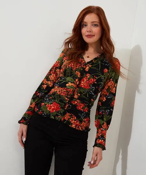 Simon8217s Vintage Printed Blouse Black Tops Tunics and Blouses Joebrowns Apparel