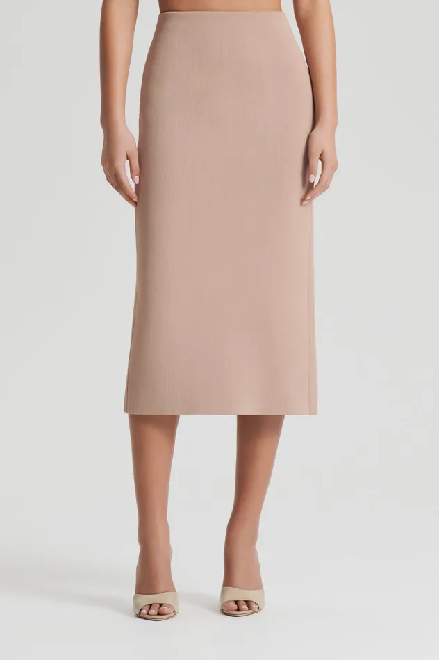 Skirts Scanlan Theodore Women CREPE KNIT PENCIL SKIRT MIDI OAT