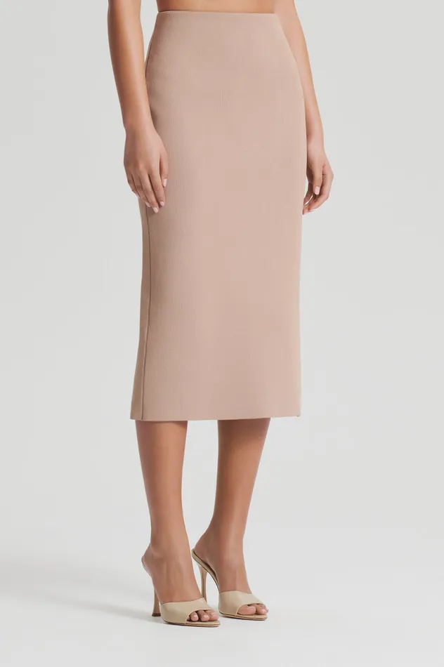 Skirts Scanlan Theodore Women CREPE KNIT PENCIL SKIRT MIDI OAT