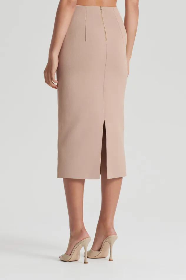 Skirts Scanlan Theodore Women CREPE KNIT PENCIL SKIRT MIDI OAT