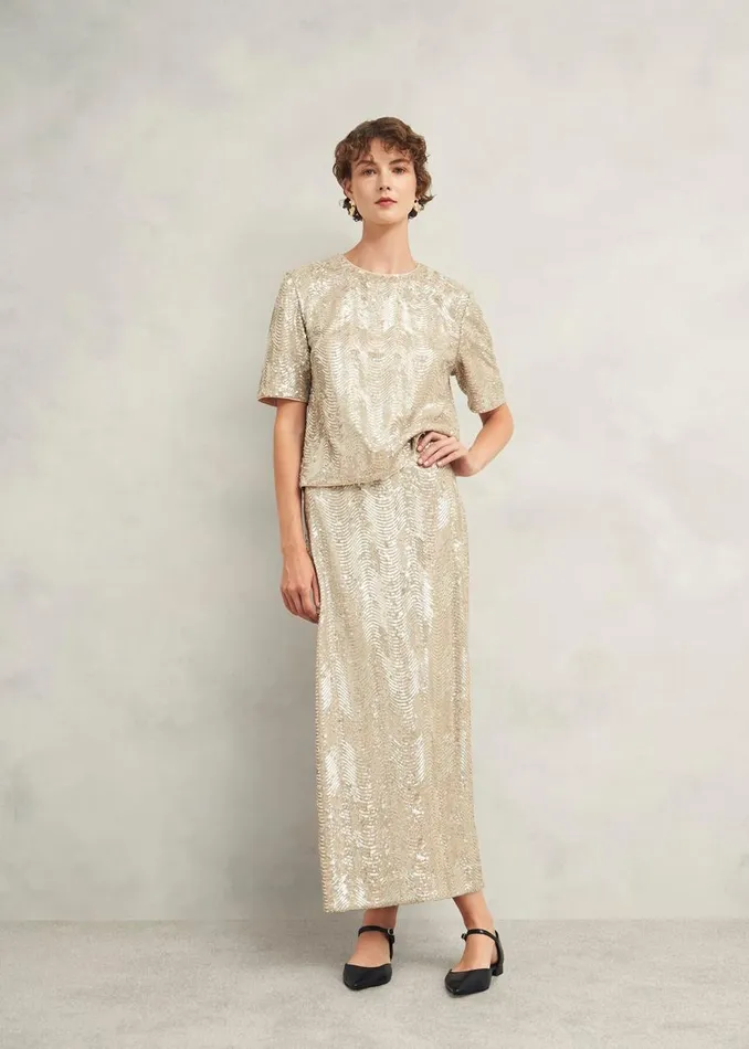 Skirts Women HOBBS Marlowe Sequin Skirt Silver