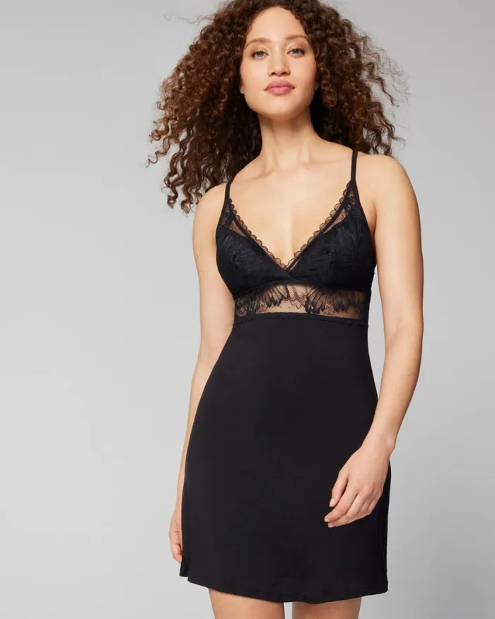 Soma Cool Nights Chemise With Plunge Neckline Black Women Matching Sets and Separates