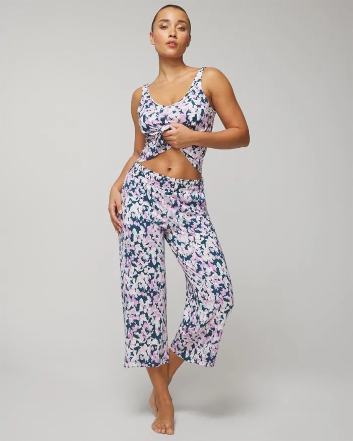 Soma Cool Nights Cropped Pants Dreamland Stripe Blue Women Pajama Bottoms