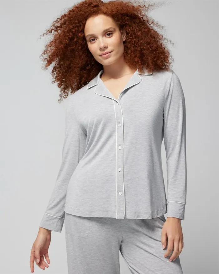 Soma Cool Nights LongSleeve Notch Collar Top Heather Opal Gray Women Matching Sets and Separates Soma Cool Nights LongSleeve Notch Collar Top Heather Opal Gray Women Matching Sets and Separates
