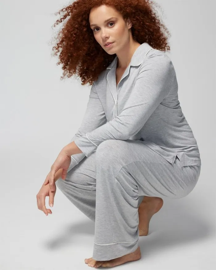 Soma Cool Nights LongSleeve Notch Collar Top Heather Opal Gray Women Matching Sets and Separates