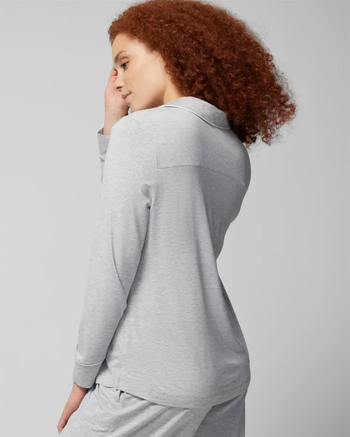 Soma Cool Nights LongSleeve Notch Collar Top Heather Opal Gray Women Matching Sets and Separates