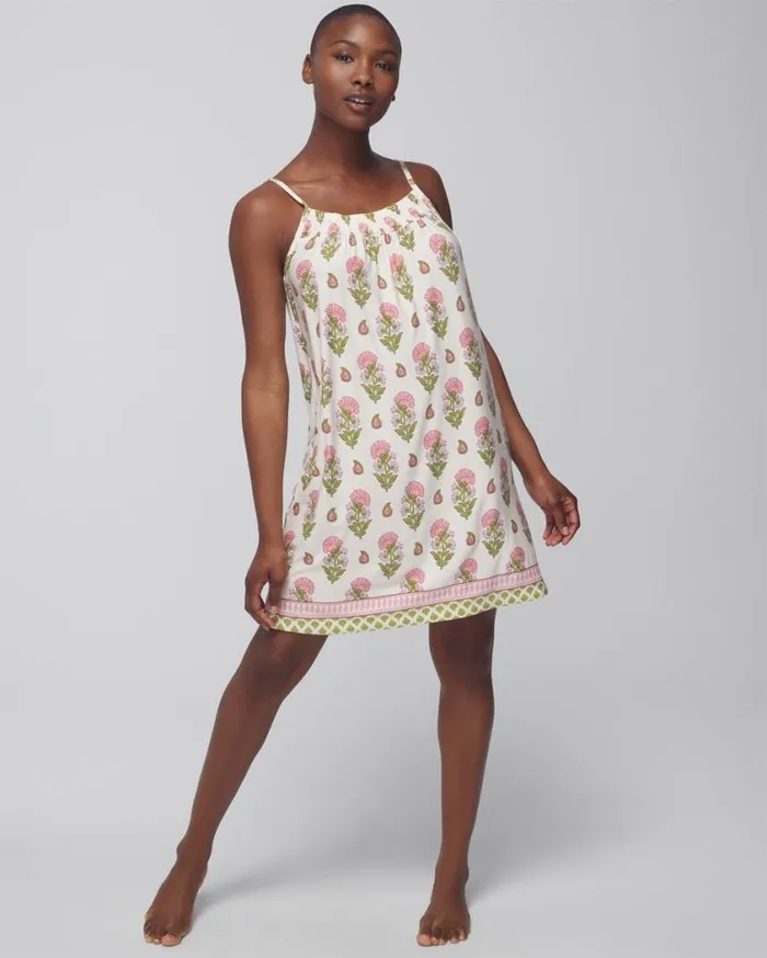 Soma Cool Nights Smocked Neck Chemise Paisley Floral Border Ws Women Matching Sets and Separates