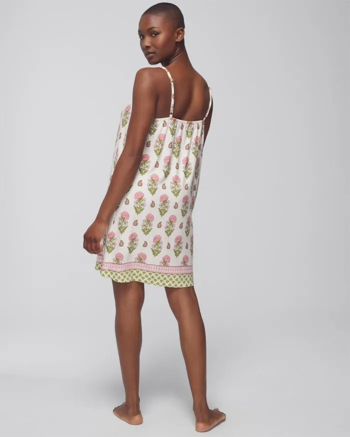 Soma Cool Nights Smocked Neck Chemise Paisley Floral Border Ws Women Matching Sets and Separates