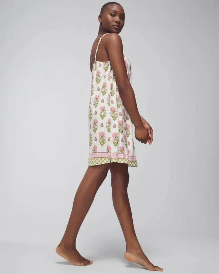 Soma Cool Nights Smocked Neck Chemise Paisley Floral Border Ws Women Matching Sets and Separates