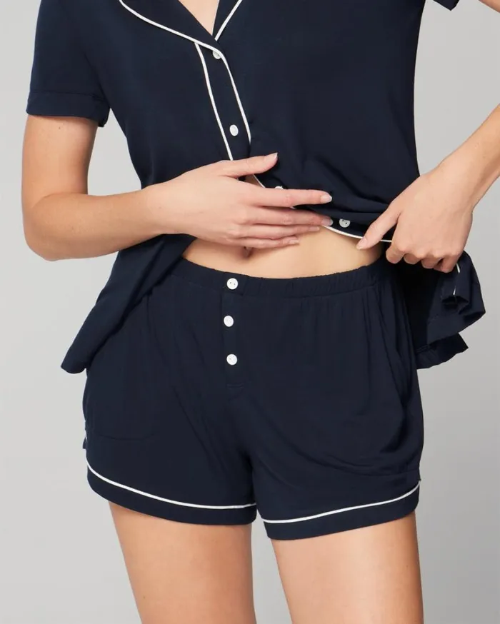 Soma Cool Nights Solid Piped Pajama Shorts Heather Opal Gray Women Matching Sets and Separates