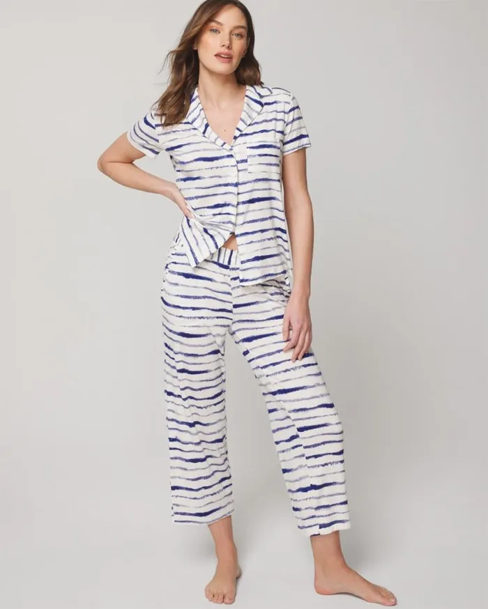 Soma Cool Nights WideLeg Ruffle Cropped Pants Cool Tie Dye Stripe Mblue Women Matching Sets and Separates