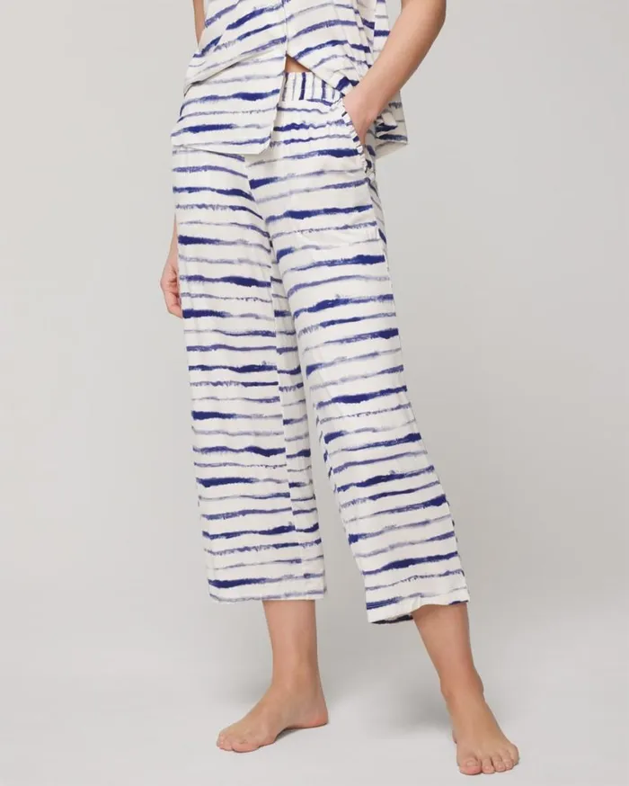 Soma Cool Nights WideLeg Ruffle Cropped Pants Cool Tie Dye Stripe Mblue Women Matching Sets and Separates