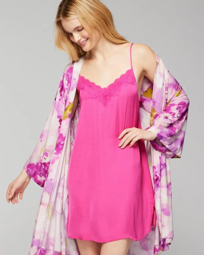 Soma Crinkle Satin LaceTrim Chemise Rose Violet Women Lingerie