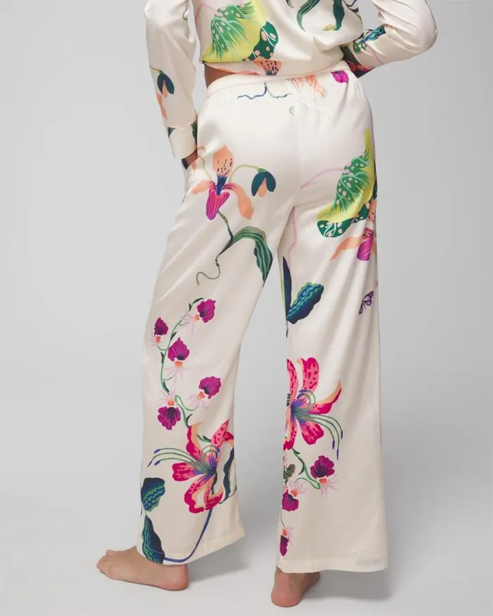 Soma Satin WideLeg Pant Garden Gecko Lush Emerald Women Pajama Bottoms