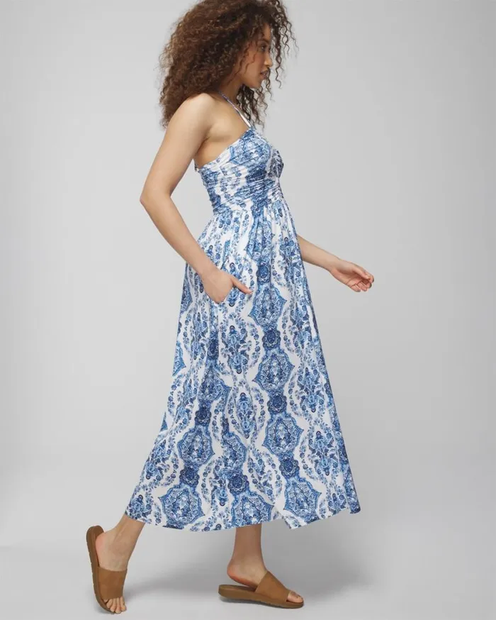 Soma Soft Jersey Halter Tie Midi Bra Dress Cherished Stripe Coconut Women Midi Dresses