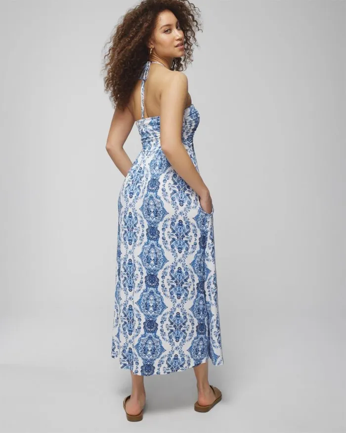 Soma Soft Jersey Halter Tie Midi Bra Dress Cherished Stripe Coconut Women Midi Dresses