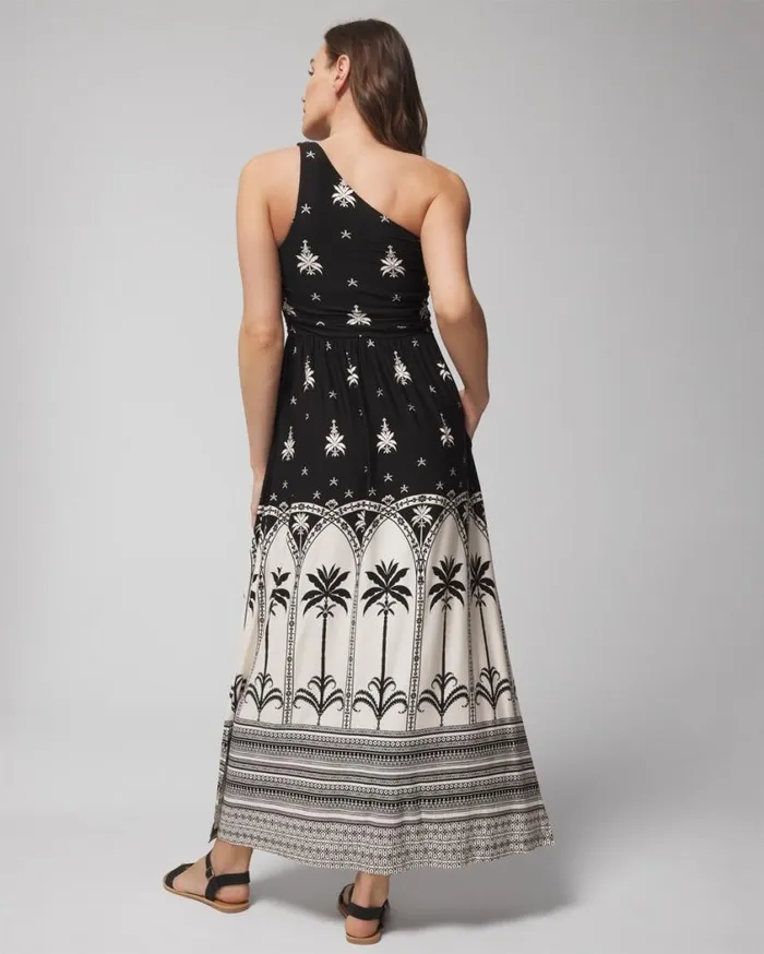 Soma Soft Jersey OneShoulder Knot Maxi Hermosa Palms G Bdr Black Women Long Dresses