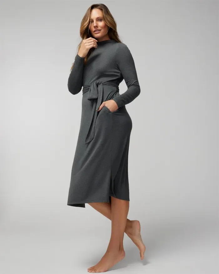 Soma Soft Jersey Wrap Midi Bra Dress Heather Quartz Women Midi Dresses