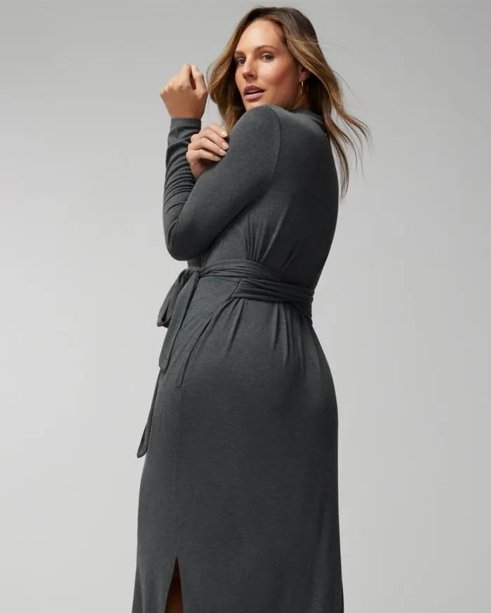 Soma Soft Jersey Wrap Midi Bra Dress Heather Quartz Women Midi Dresses