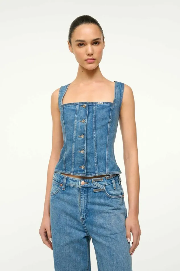 STAUD Denim WRANGLER TRUCKER TOP Indigo Wash 8211 Women