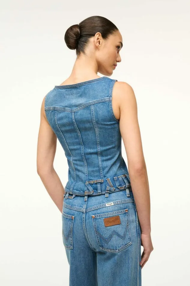 STAUD Denim WRANGLER TRUCKER TOP Indigo Wash 8211 Women