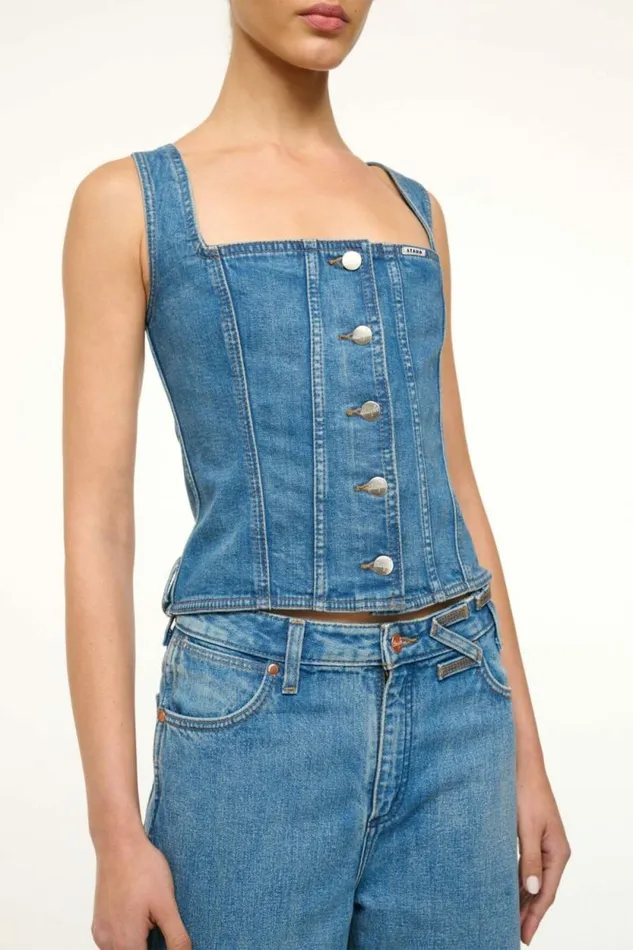 STAUD Denim WRANGLER TRUCKER TOP Indigo Wash 8211 Women