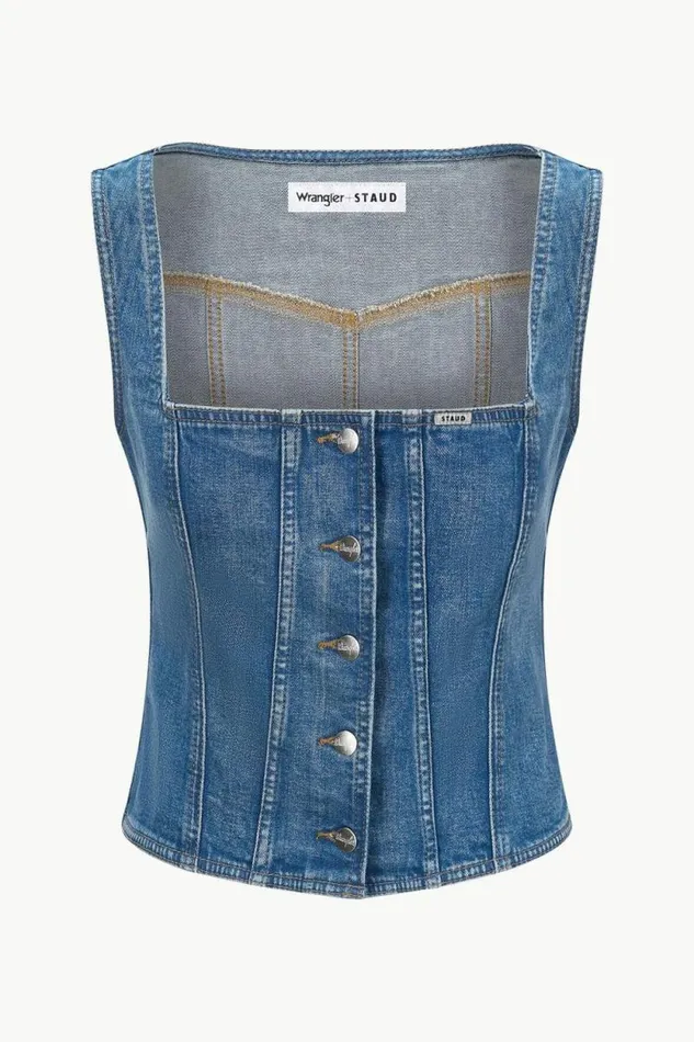 STAUD Denim WRANGLER TRUCKER TOP Indigo Wash 8211 Women