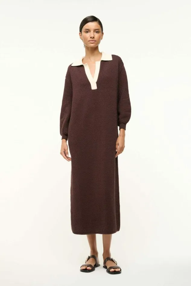 STAUD Dresses ALTEA DRESS Dark Chocolate Ivory 8211 Women