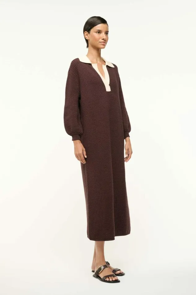 STAUD Dresses ALTEA DRESS Dark Chocolate Ivory 8211 Women