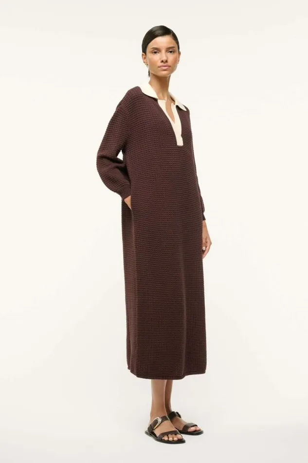 STAUD Dresses ALTEA DRESS Dark Chocolate Ivory 8211 Women