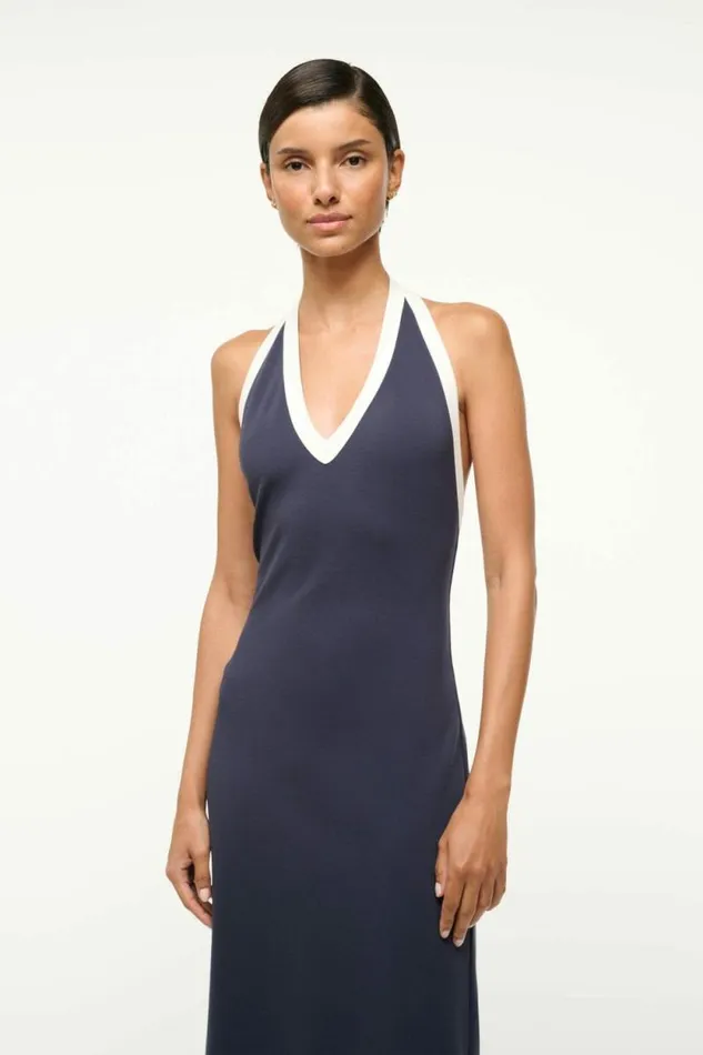 STAUD Dresses NAOMI DRESS Navy White 8211 Women