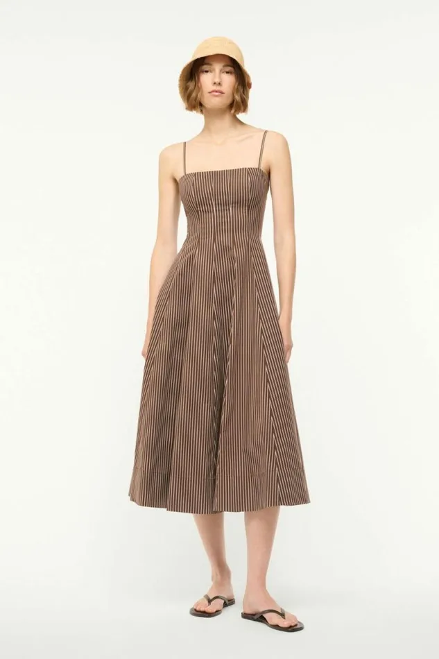 STAUD Dresses WYLIE DRESS Dark Oak Micro Stripe 8211 Women