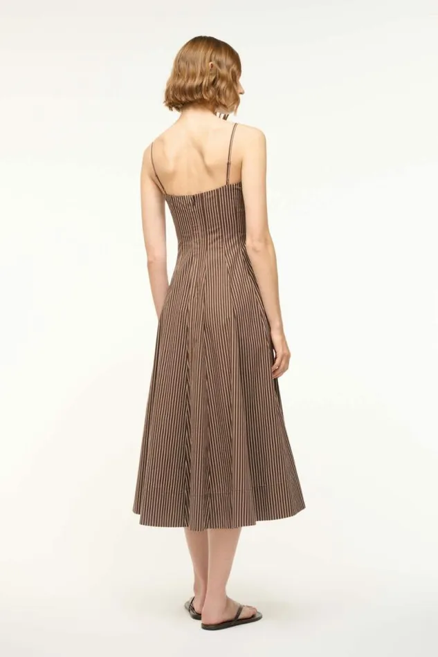 STAUD Dresses WYLIE DRESS Dark Oak Micro Stripe 8211 Women STAUD Dresses WYLIE DRESS Dark Oak Micro Stripe 8211 Women